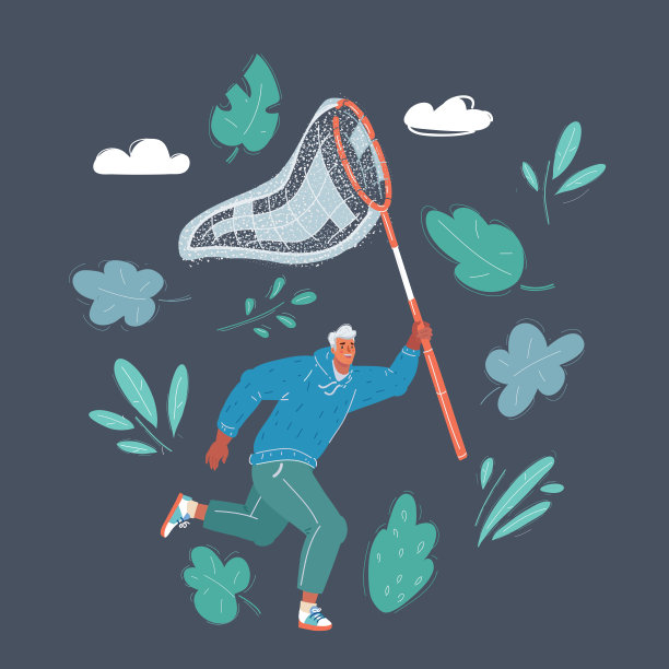 矢量插图的人运行与一个空的渔网孤立在黑暗的背景图片下载