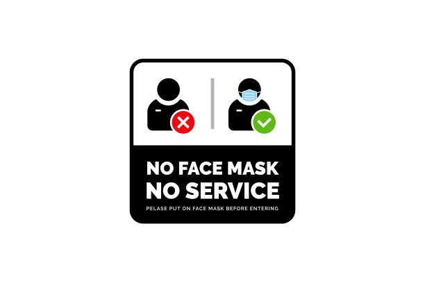 口罩要求有警告预防标志。人的侧面轮廓与面罩在圆形矩形框架图片下载