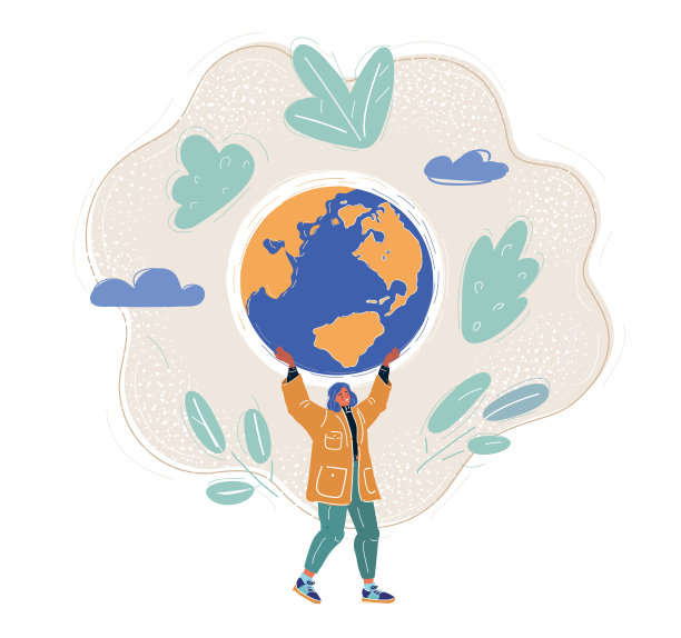 矢量插图的女人谁持有地球在她的手。图片下载