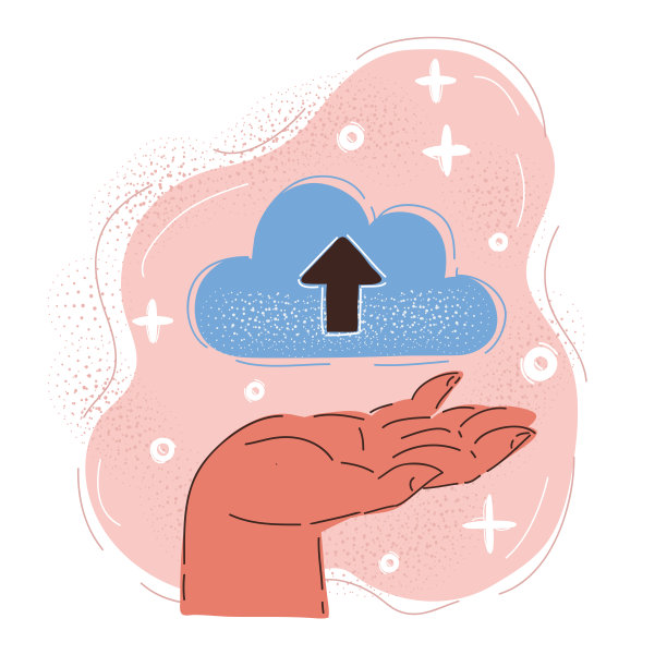 人类手上的云上传符号的矢量插图。文件存储的概念。图片下载