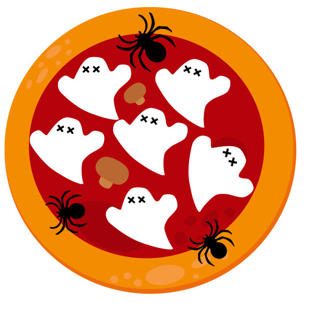 蜘蛛披萨是万圣节的幽灵披萨。在白色背景上。可怕的披萨插图。矢量图像图片下载