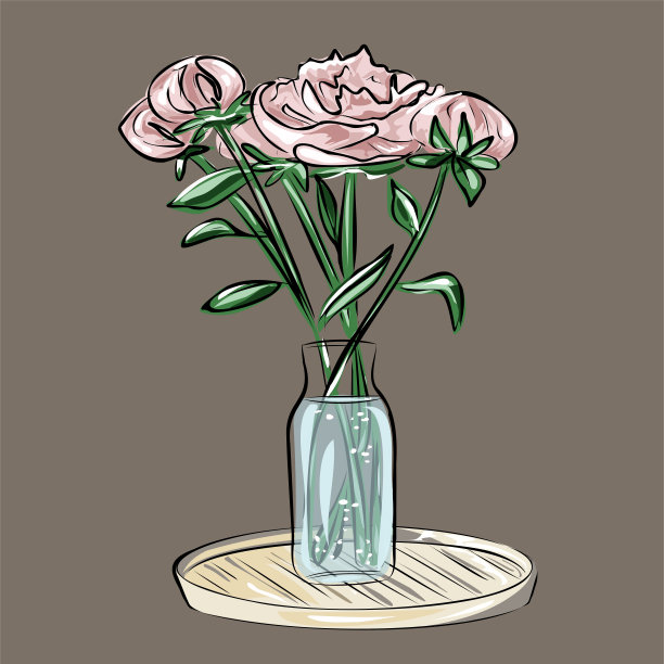 牡丹，粉红玫瑰，一束花。图片下载