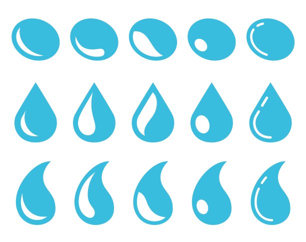 雨滴图标。滴飞溅，新鲜滴形状。孤立的水蓝色滴，燃料或雨滴。卡通人泪，液体精确矢量元素图片下载