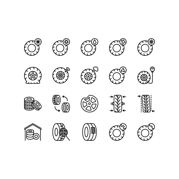 轮胎，轮胎和车轮平线图标设置。汽车车轮夏天和冬天的图标。轮胎维护。汽车车轮平衡服务。简单的平面矢量插图网站或移动应用程序图片下载