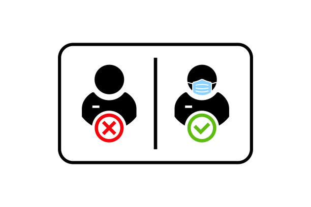 强制佩戴口罩的警告标志，带口罩的人的轮廓图片下载