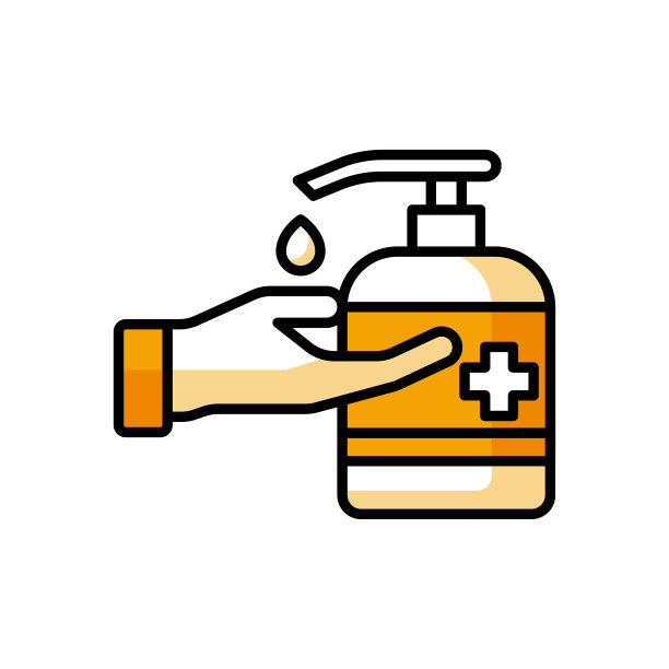 用消毒液洗手的矢量线条图标图片下载