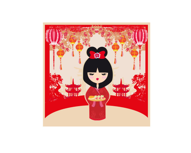 传统的日本美女提供寿司图片下载