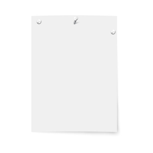 长方形的空白白板贴在墙上，用几根金属钉固定图片下载
