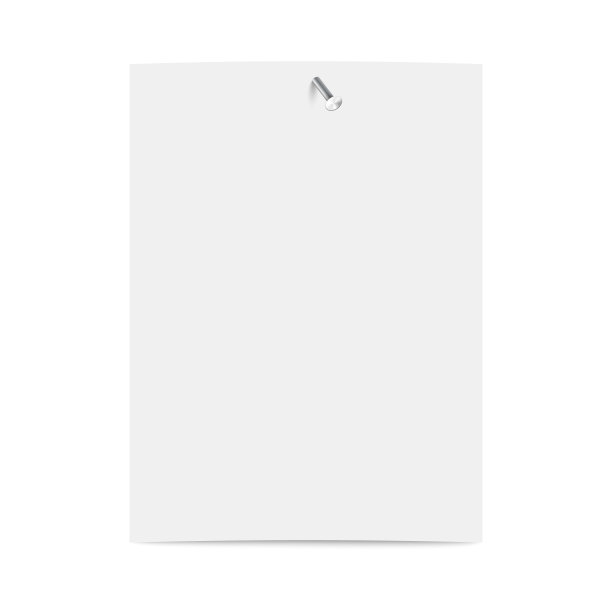 空白纸钉到墙上的现实的矢量插图孤立。图片下载