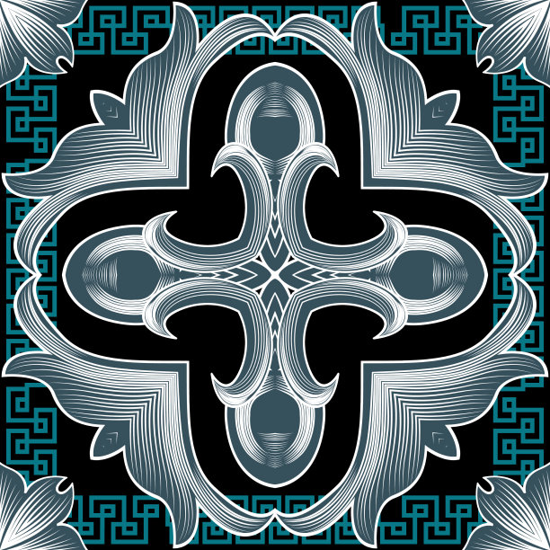 古典巴洛克无缝图案希腊钥匙图片下载