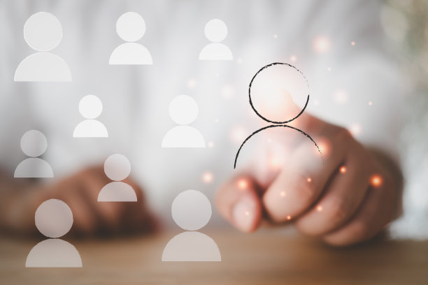 人力资源(HR)管理概念的虚拟屏幕界面在后台和图标有关招聘，技术，数据，培训。管理招聘招聘猎头理念。图片下载