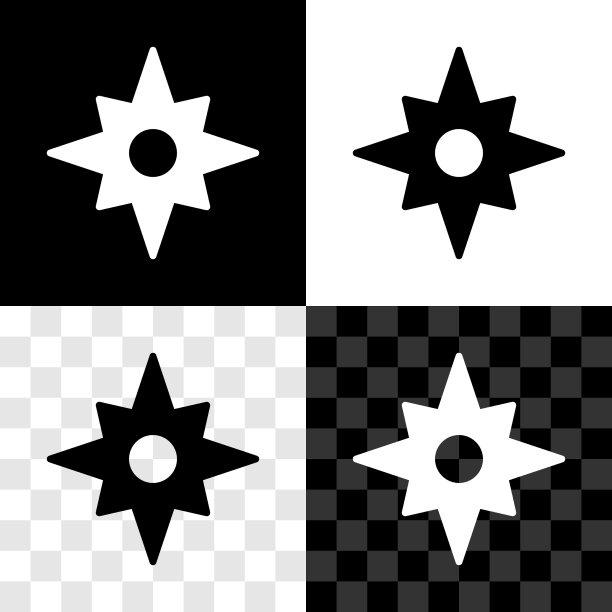 集风玫瑰图标孤立于黑白上图片下载