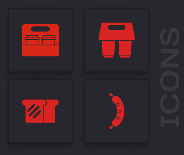 设置热狗咖啡杯去和面包吐司图标图片下载