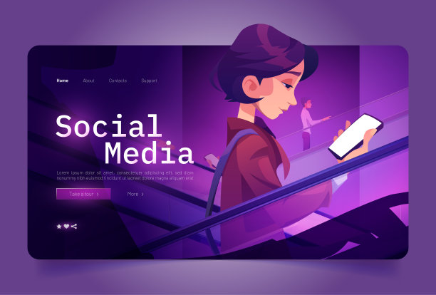 社交媒体卡通登陆，有手机的女人图片下载