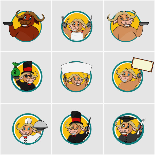 可爱的水牛头圈标签集图片下载