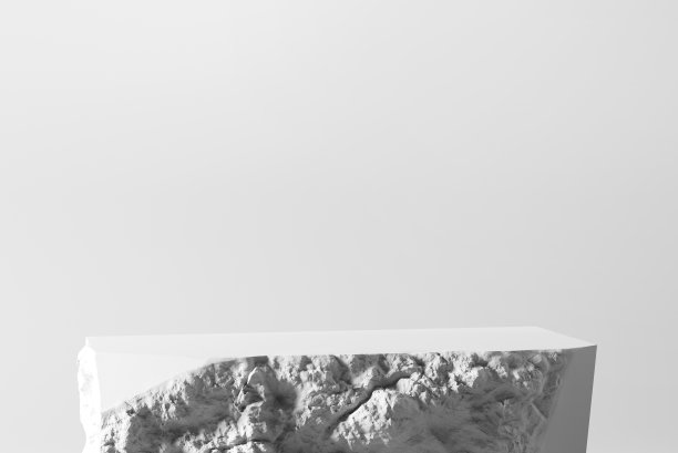 白石粗板对象展示讲台上的灰色背景。三维渲染图片下载