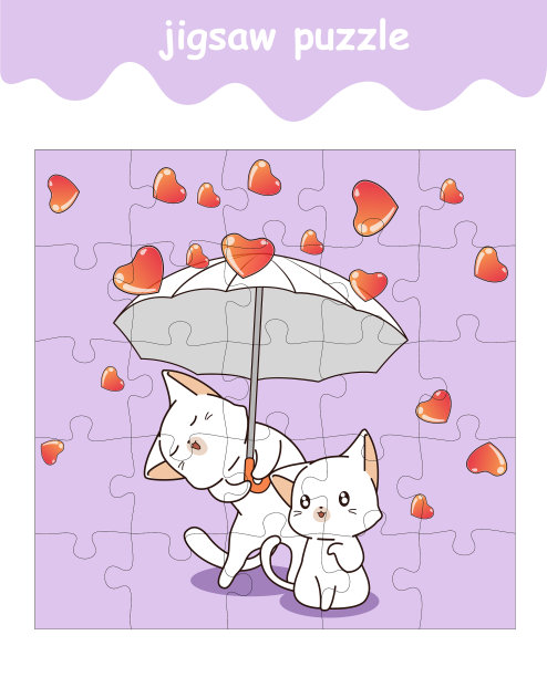 可爱的小猫们正在玩拼图游戏图片下载