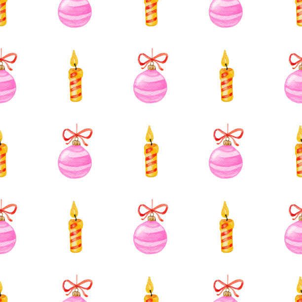 水彩圣诞节无缝模式与蜡烛和装饰图片下载