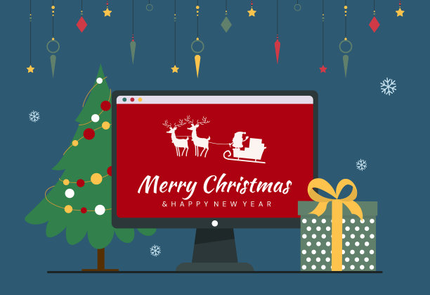 电脑屏幕和圣诞卡图片下载