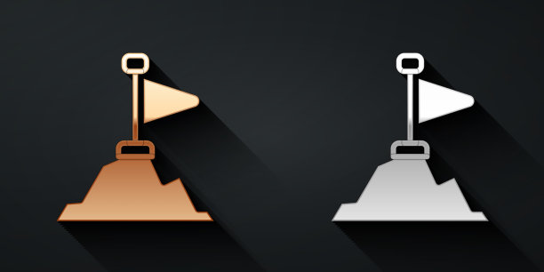 金色和银色山脉与旗帜在顶部图标图片下载