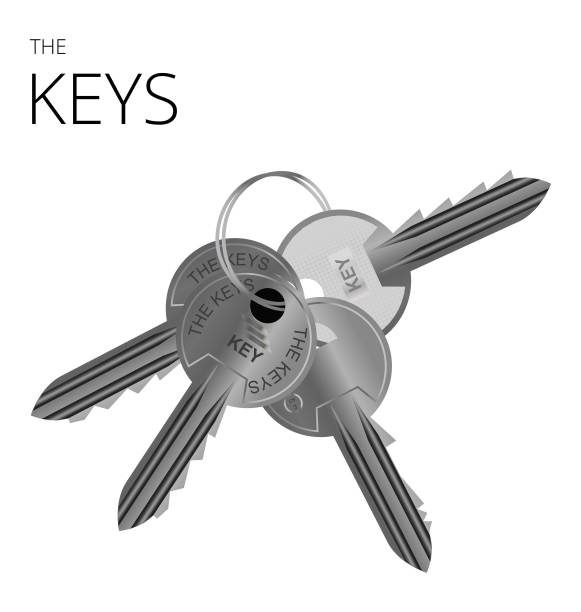 带有4个金属钥匙的钥匙链图片下载