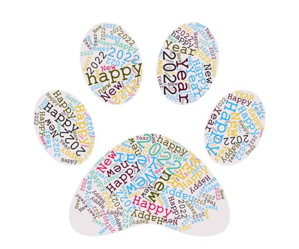 猫爪印多颜色字母，字云圣诞快乐，新年快乐图片下载