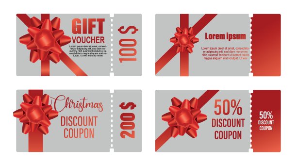 圣诞礼品券卡模板矢量插图。优惠券码促销。节日快乐，新年观念。图片下载