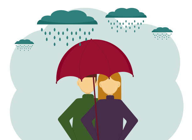 雨中街头男女撑伞插画图片下载