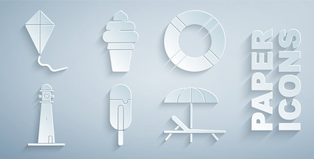 冰淇淋、救生圈、灯塔、太阳浴床和图片下载