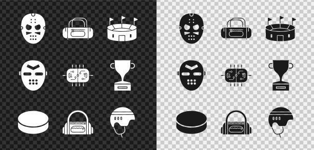 设置曲棍球面具运动袋体育场冰球头盔图片下载