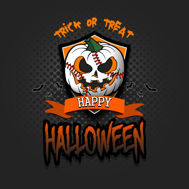 万圣节快乐。标志棒球为南瓜图片下载