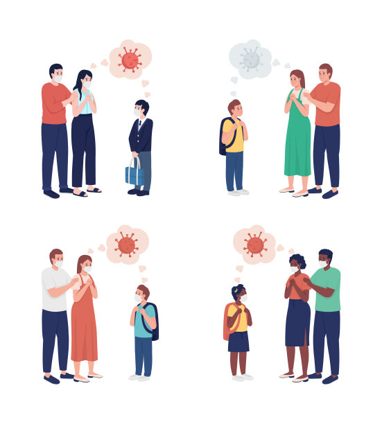家长担心冠状病毒半平色矢量字符图片下载