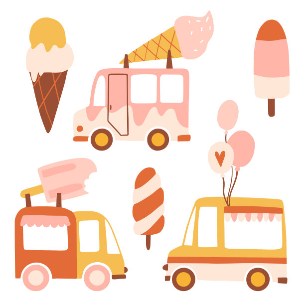 冰淇淋和卡车集合孩子们的收藏图片下载