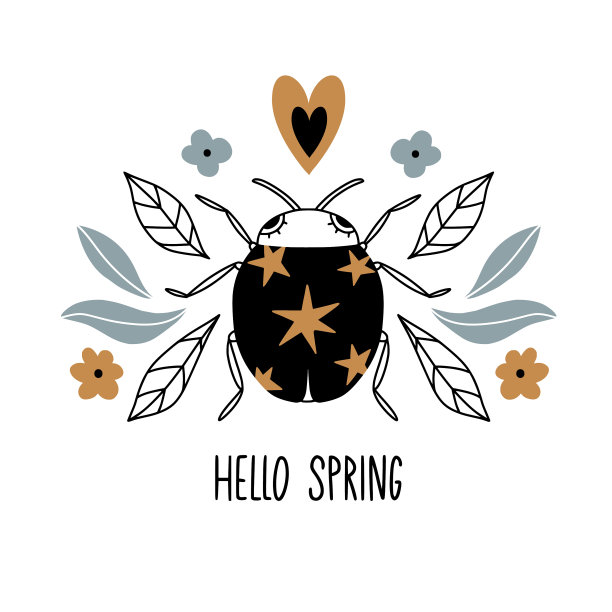 你好春天卡片海报与bug图片下载