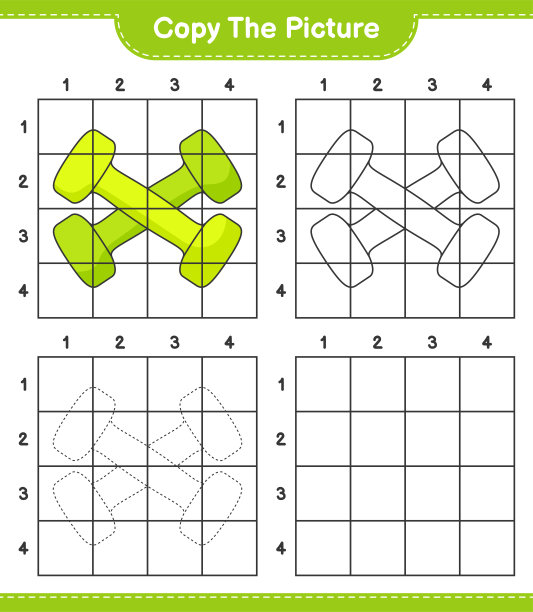 复制图片，使用网格线复制哑铃图片。教育儿童游戏，可打印的工作表，矢量插图图片下载