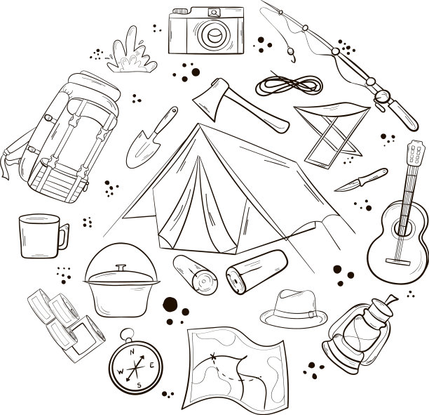 露营和旅行用的一套物品图片下载