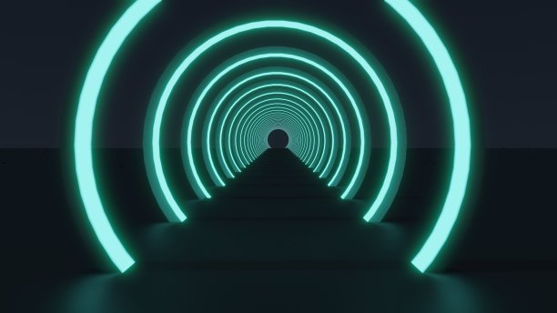 抽象的技术背景。发光的隧道。图片下载