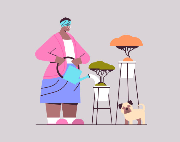 老妇人用喷壶浇花图片下载