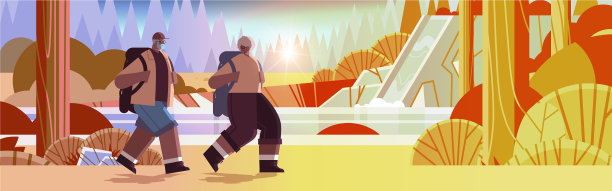 老年非洲裔美国男女徒步旅行图片下载