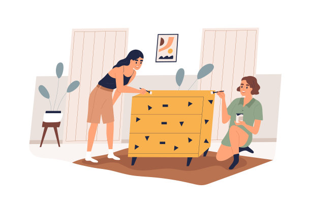 妇女在家里装饰和粉刷家具图片下载