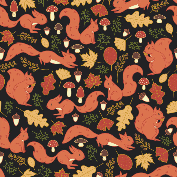 可爱的松鼠秋叶橡子无缝图案图片下载