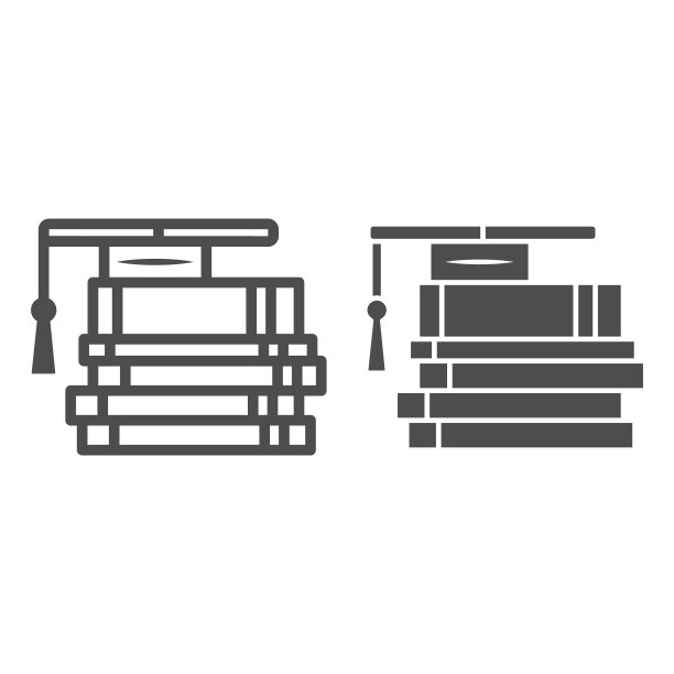 堆叠的书籍和毕业帽线和固体图标，教育概念，学习从教科书矢量标志上的白色背景，轮廓风格图标的移动概念和网页设计。矢量图形。图片下载