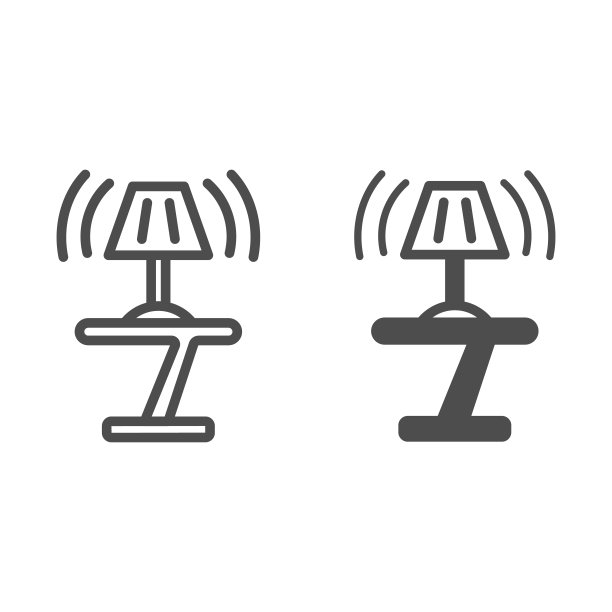 新艺术的边桌和灯线和固体图标，室内设计概念，咖啡桌矢量标志的白色背景，轮廓风格图标的移动概念和网页设计。矢量图形。图片下载