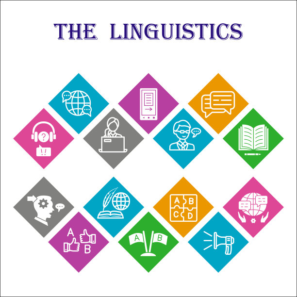 现代语言学信息图设计模板。图文化视觉化教学，十四步方形设计，彩色背景。用于演示的外语模板。图片下载