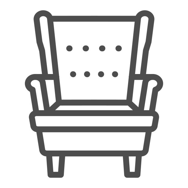 扶手椅线图标，室内设计概念，扶手椅侧支持矢量标志在白色背景，轮廓风格图标为移动概念和网页设计。矢量图形。图片下载