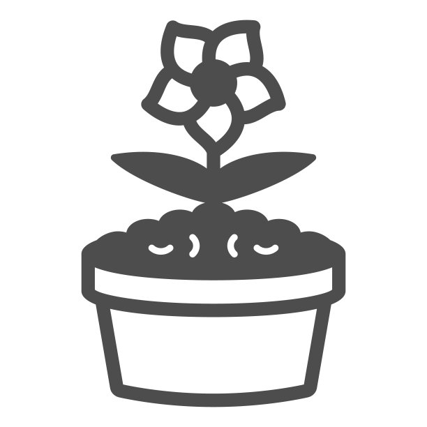 花盆固体图标，室内设计概念，植物在花盆矢量标志上的白色背景，字形风格图标的移动概念和网页设计。矢量图形。图片下载