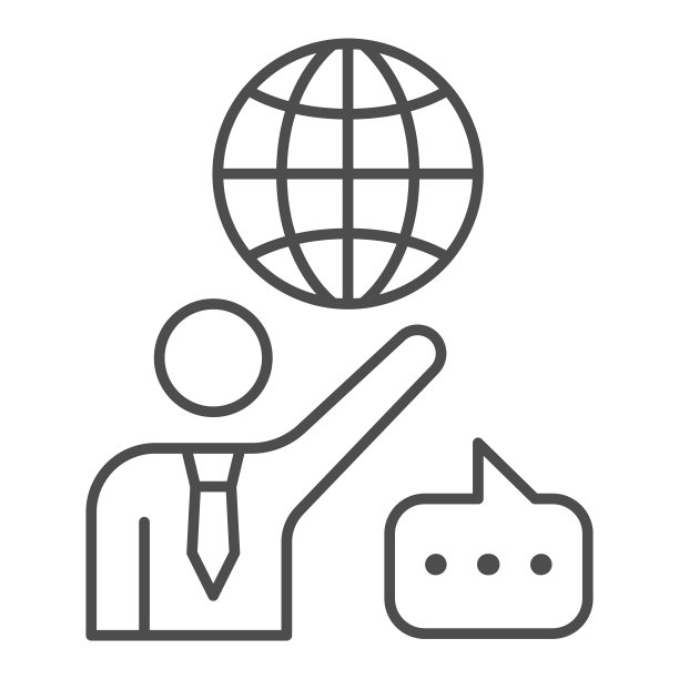 人，地球和演讲气泡，教师细线图标，沟通概念，国际矢量符号在白色背景，轮廓风格图标的移动概念和网页设计。矢量图形。图片下载