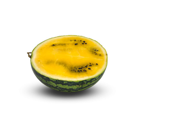 整个和切片的黄色西瓜孤立在白色图片下载