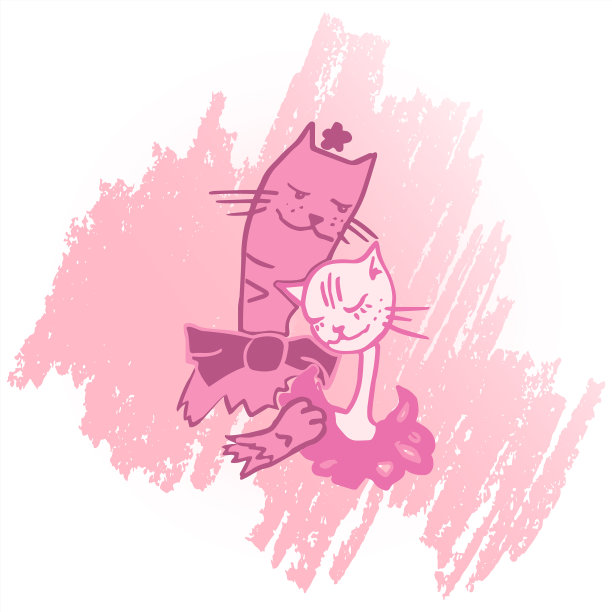 粉红蜡笔背景上的猫图片下载