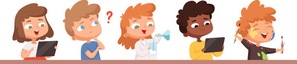 孩子们组在课桌上，孩子们抱着各种各样的东西图片下载